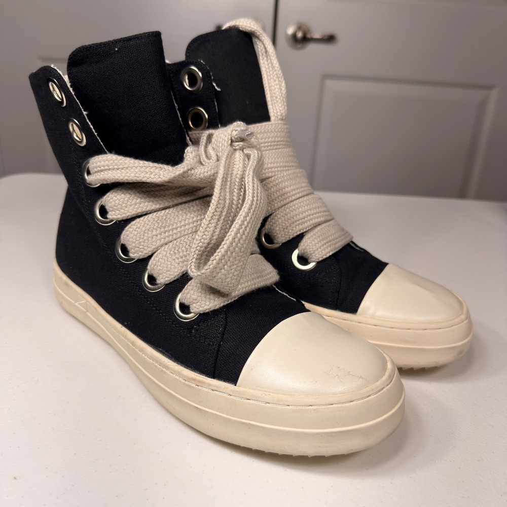 Unbranded Jumbo Lace High Top Sneakers Black Canvas Platform Zip Size 42